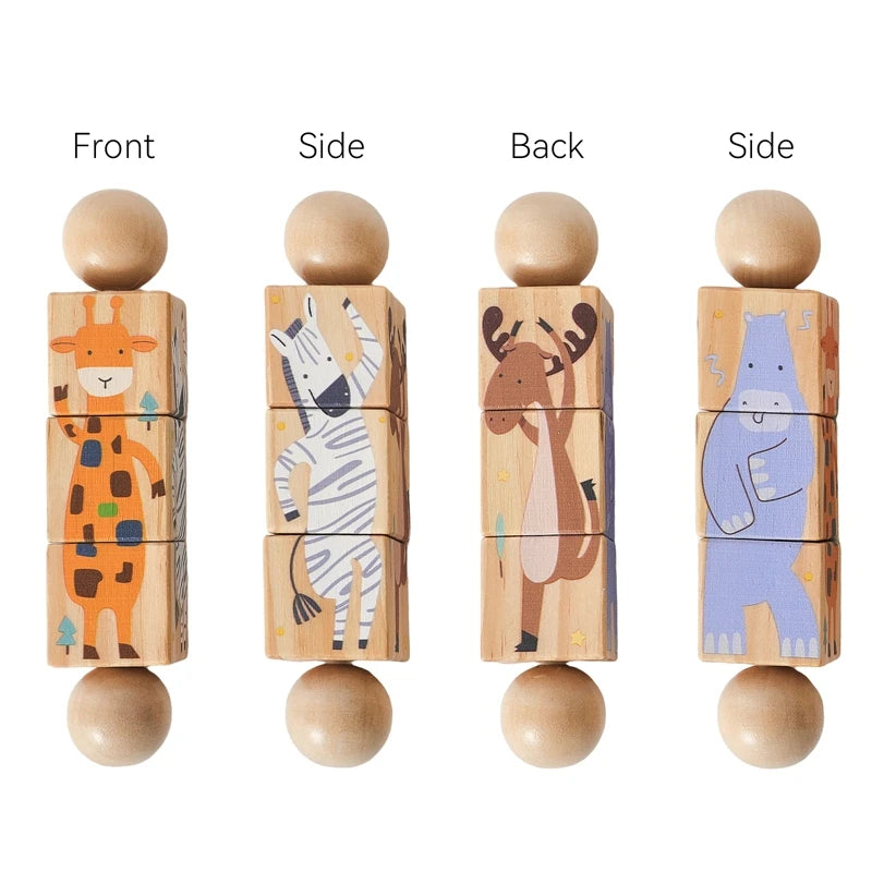 Baby Wooden Rattle Montessori Toy – Rotating Cartoon Puzzle Gift