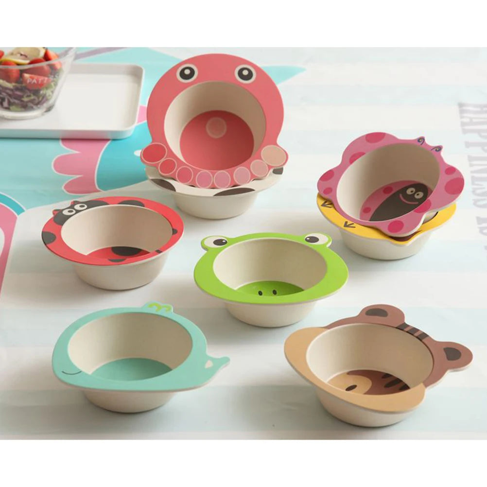 Children Bowl Baby Feeding Bamboo Fiber Healthy Plates Cartoon Shape Wear Resistant Safe Dining Infant - Best in uk