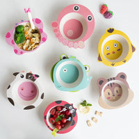 Children Bowl Baby Feeding Bamboo Fiber Healthy Plates Cartoon Shape Wear Resistant Safe Dining Infant - Best in uk