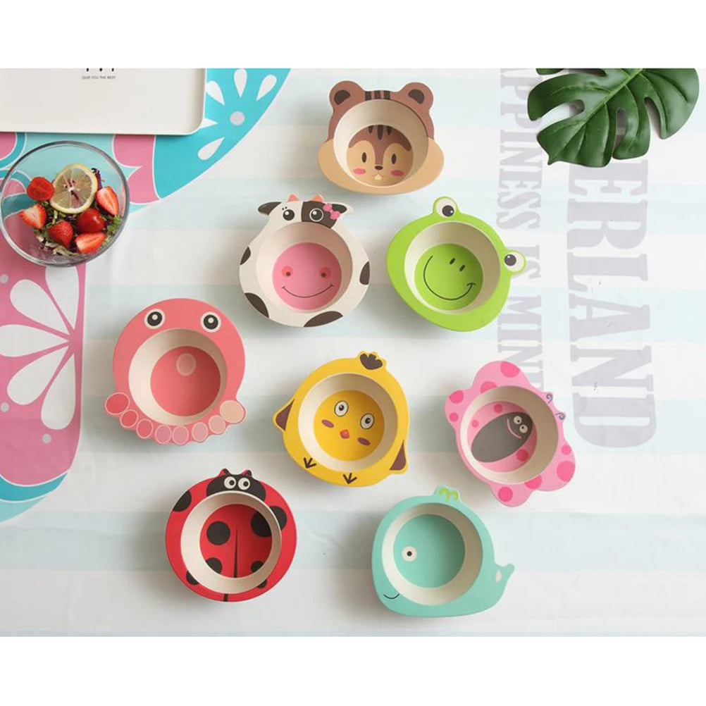 Children Bowl Baby Feeding Bamboo Fiber Healthy Plates Cartoon Shape Wear Resistant Safe Dining Infant - Best in uk