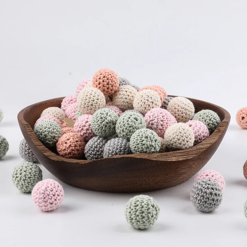 Wooden Crochet Bead Baby Teether Set – 15pcs, BPA Free, 20mm