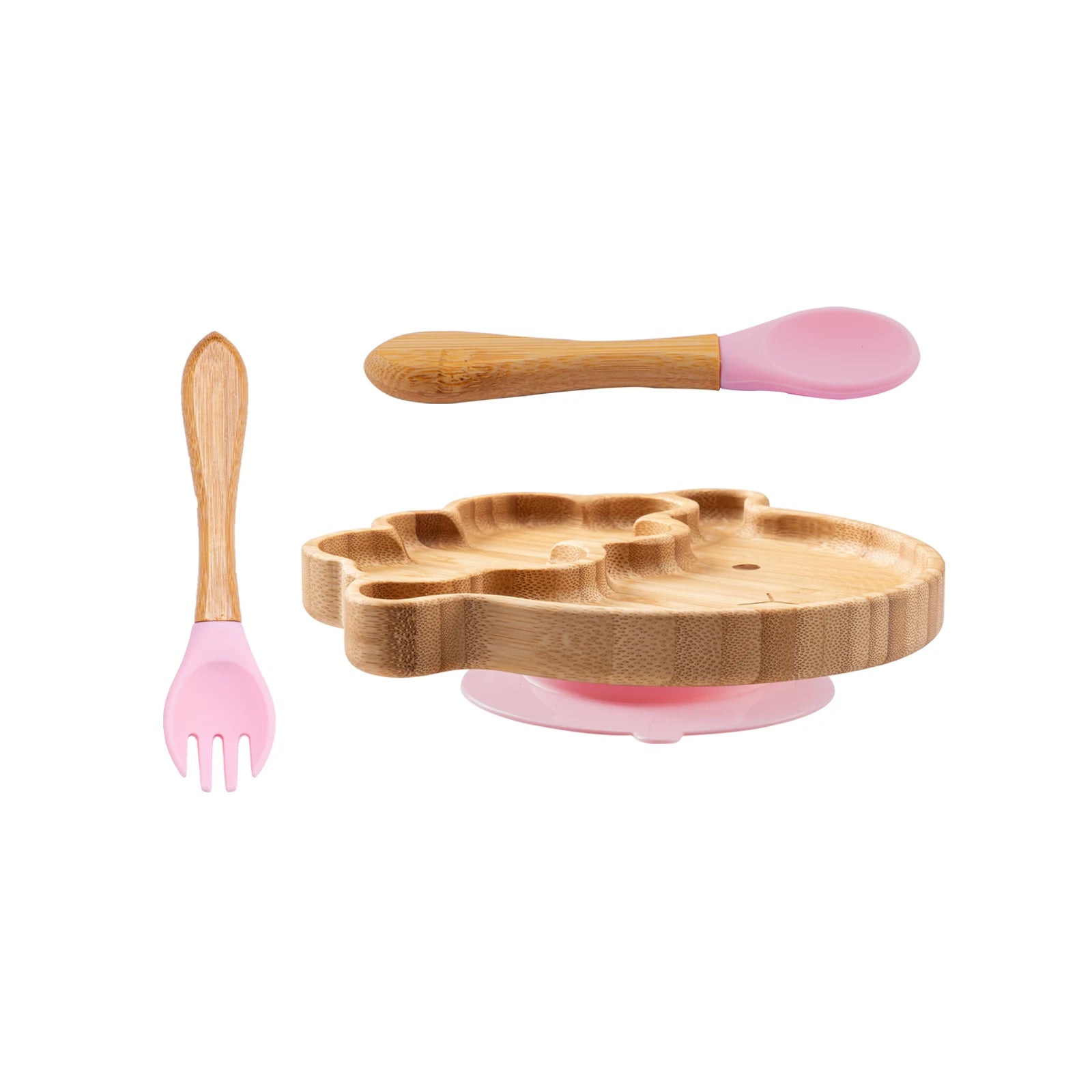 3-Piece Cartoon Bamboo Baby Feeding Set: Non-slip Plate, Spoon & Fork for Self-Feeding