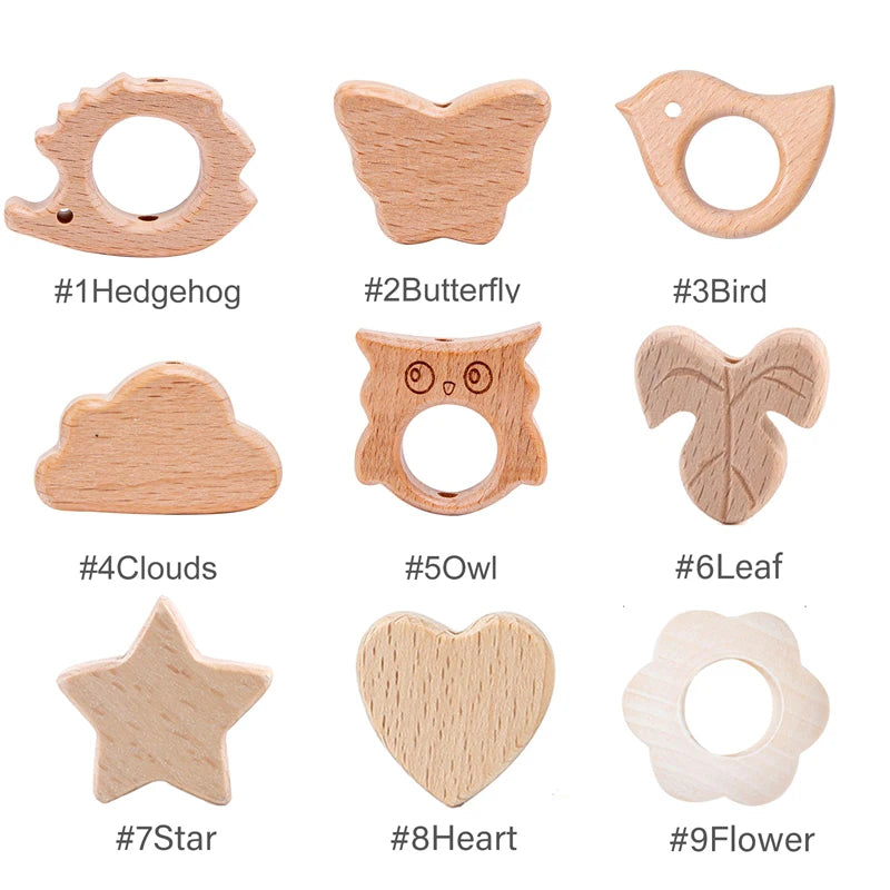 Beech Wooden Baby Teether Beads – 10pcs Rodent DIY Necklace Set