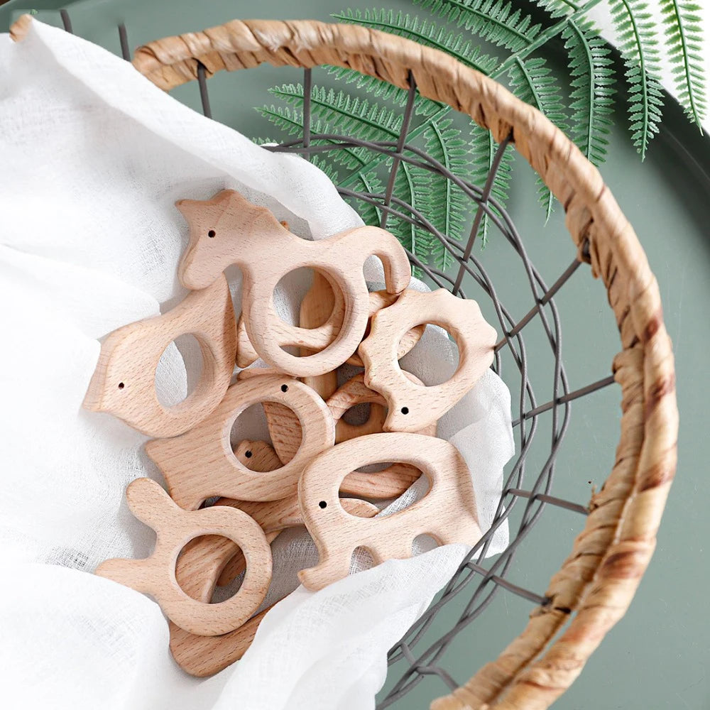 Wooden Teether Animal Set – Natural Beech Baby Teething Toys
