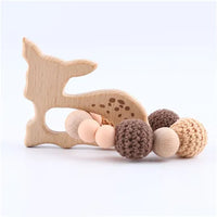 Wooden Sika Deer Baby Teether Rattle – Safe Natural Beech Toy