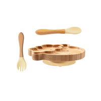 3-Piece Cartoon Bamboo Baby Feeding Set: Non-slip Plate, Spoon & Fork for Self-Feeding