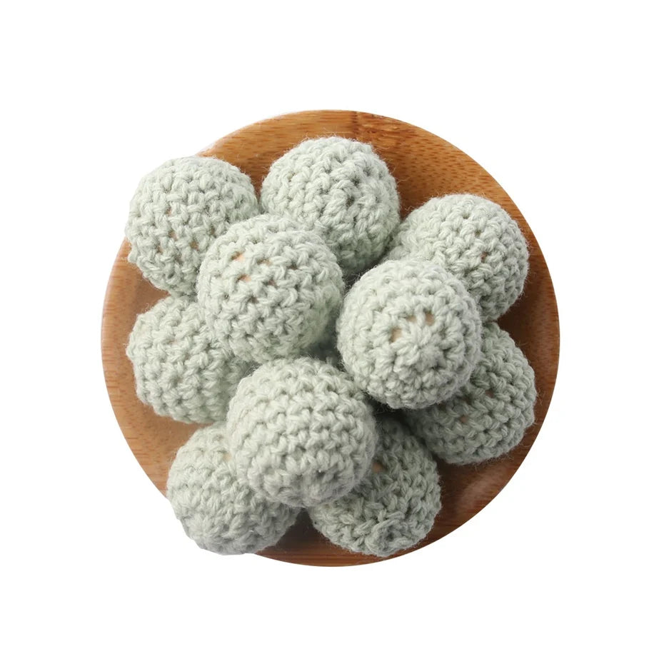Wooden Crochet Bead Baby Teether Set – 15pcs, BPA Free, 20mm