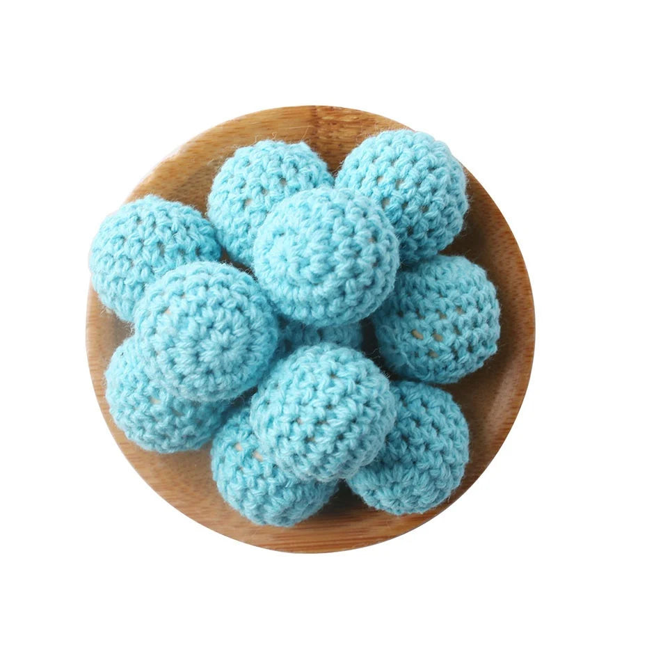 Wooden Crochet Bead Baby Teether Set – 15pcs, BPA Free, 20mm