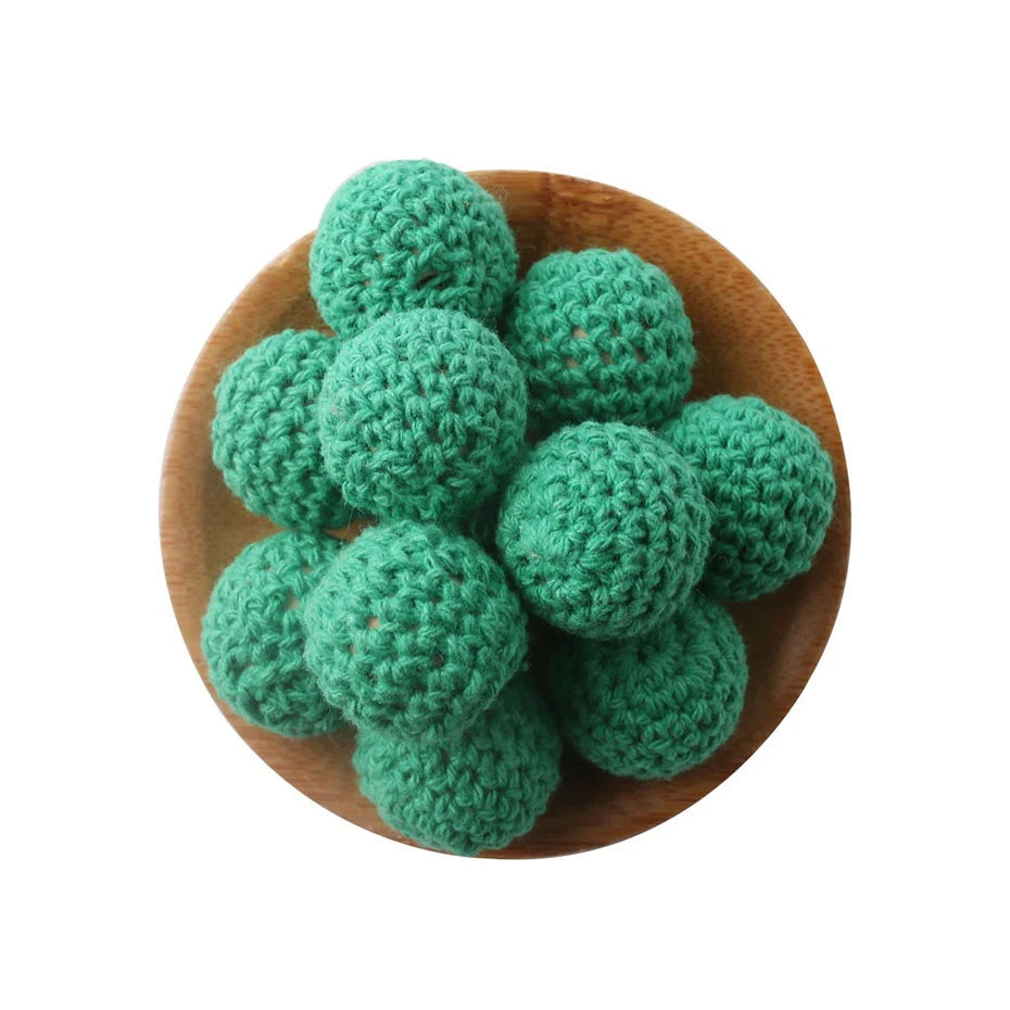 Wooden Crochet Bead Baby Teether Set – 15pcs, BPA Free, 20mm