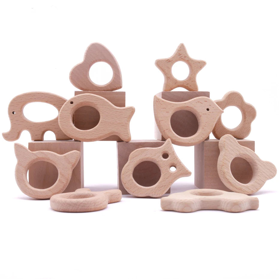 Wooden Teether Animal Set – Natural Beech Baby Teething Toys