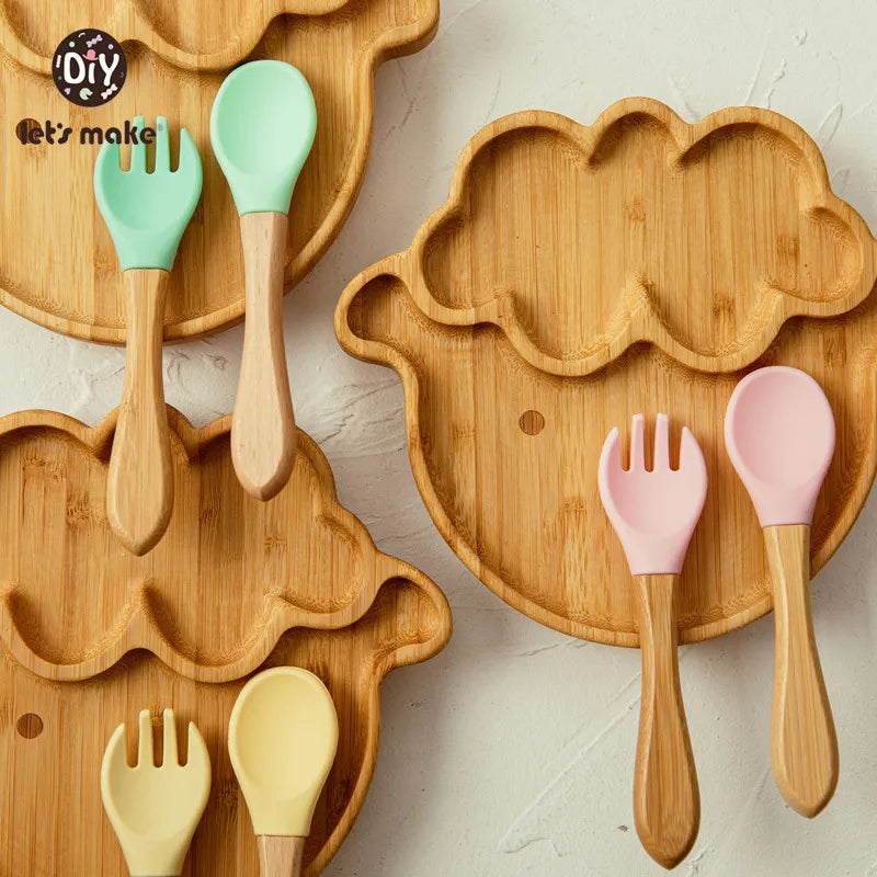 Safe Baby Dinnerware Set - Wooden & Silicone Feeding Plates