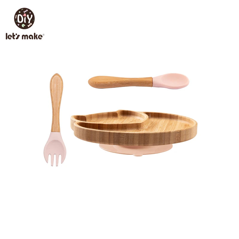 Safe Baby Dinnerware Set - Wooden & Silicone Feeding Plates