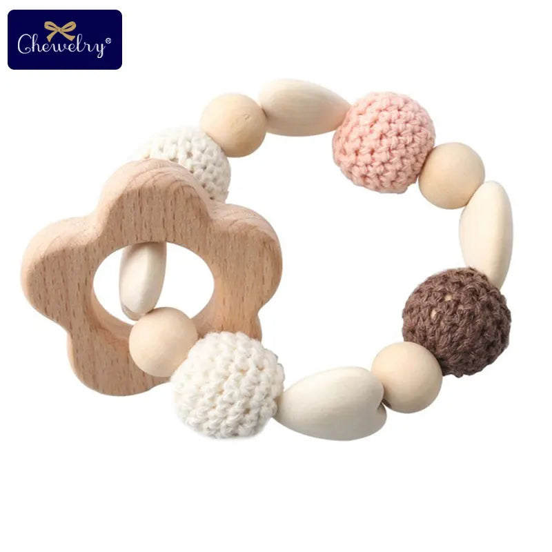 Wooden Sika Deer Baby Teether Rattle – Safe Natural Beech Toy