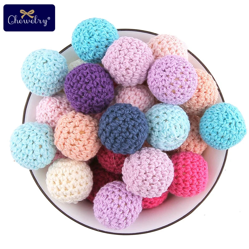 Wooden Crochet Bead Baby Teether Set – 15pcs, BPA Free, 20mm