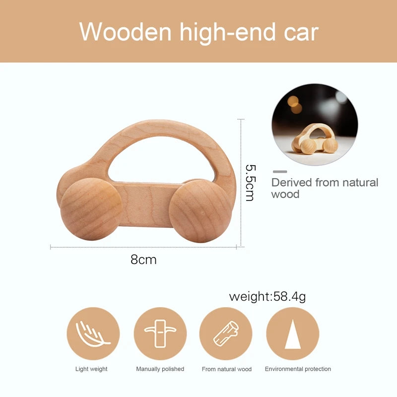 Montessori Beech Wood Cartoon Car - Educational Wooden Toy for Babies 0-12 Months - Best in uk