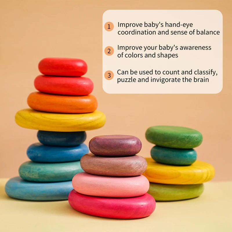 Montessori Inspired BPA-Free Wooden Rainbow Stacking Blocks - Safe Educational Toy for Kids - Best in uk