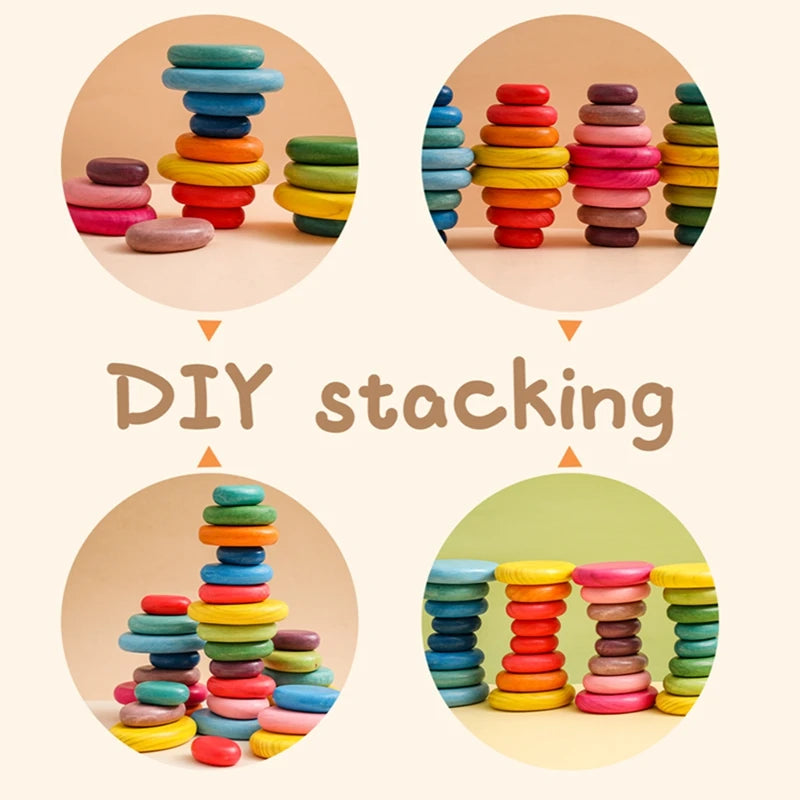 Montessori Inspired BPA-Free Wooden Rainbow Stacking Blocks - Safe Educational Toy for Kids - Best in uk