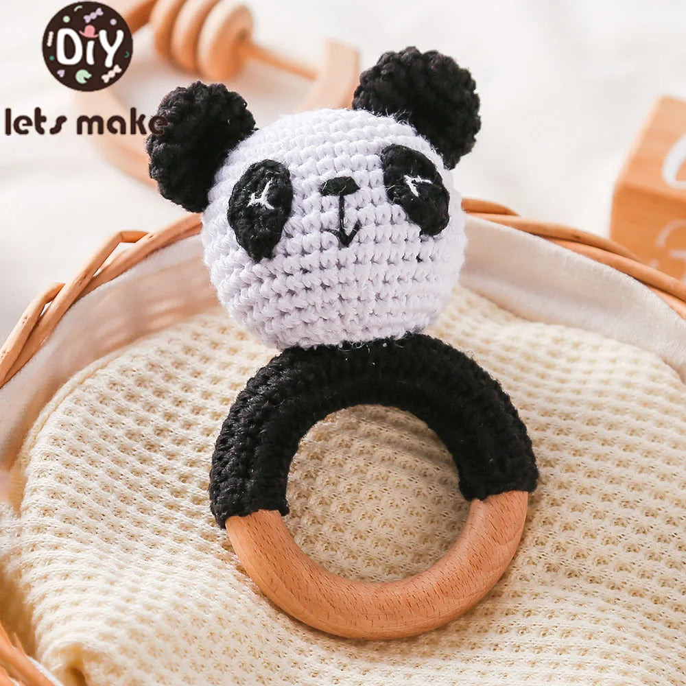Panda Rattle Teether Toy - Crochet Animal Baby Soother - Best in uk