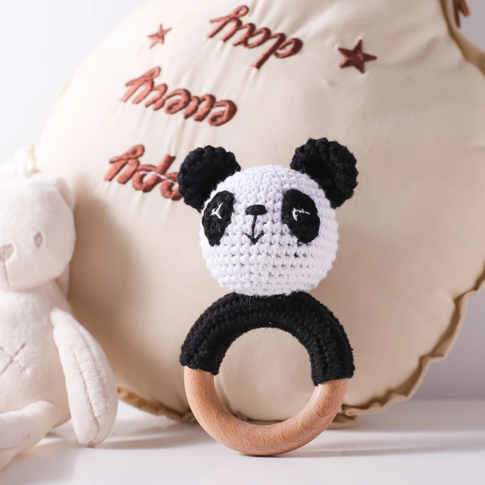 Panda Rattle Teether Toy - Crochet Animal Baby Soother - Best in uk