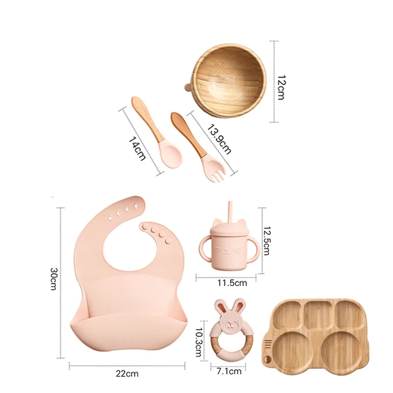 Eco-Friendly 7-Piece Bamboo & Silicone Baby Feeding Set - Safe, Non-Toxic Dinnerware for Kids