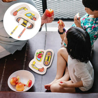 Durable Cartoon Bamboo Fiber Plate Set - Safe Tableware for Kids with Fork & Spoon