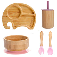 Bopoobo 5-Piece Bamboo Baby Tableware Set - BPA Free, Suction Plates, Eco-Friendly, Perfect for Weaning!