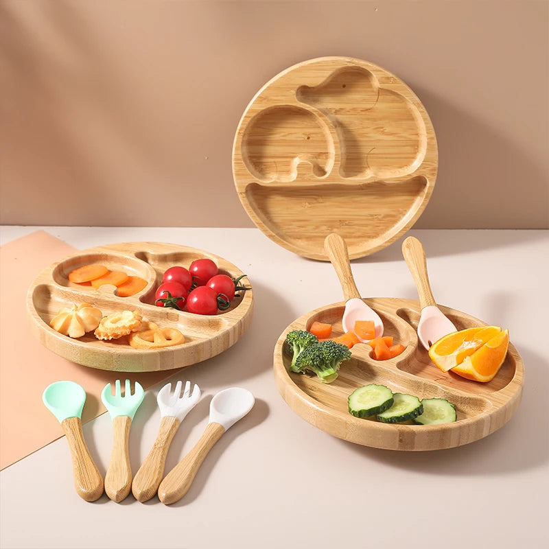 Bamboo Babies 4-Piece Cartoon Dinnerware Set for Safe Baby Feeding - Eco-Friendly, Latex-Free & Customizable