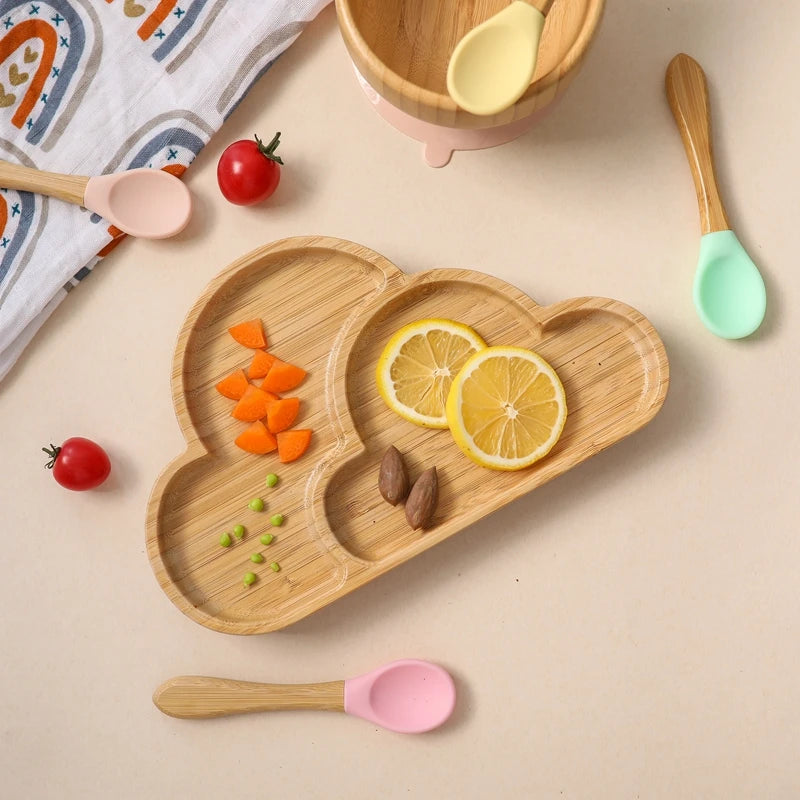 Bamboo Kids Tableware Set – 4pcs Suction Plate, Bowl & Utensils