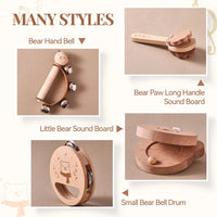 Wooden Montessori Bear Rattle – BPA Free Teething Toy for Babies