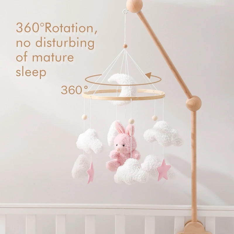 Baby Crib Mobile Pink Rabbit – Soft Felt Rattle Toy for Newborns