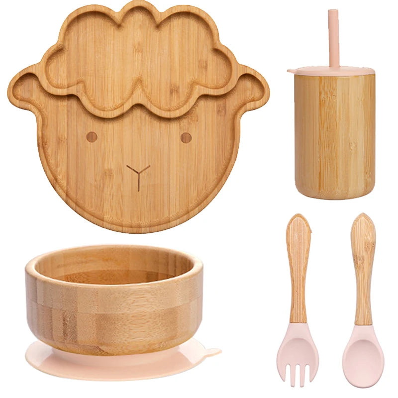 Bopoobo 5-Piece Bamboo Baby Tableware Set - BPA Free, Suction Plates, Eco-Friendly, Perfect for Weaning!