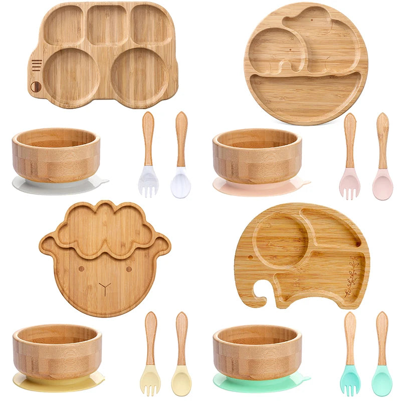 Bamboo Babies 4-Piece Cartoon Dinnerware Set for Safe Baby Feeding - Eco-Friendly, Latex-Free & Customizable