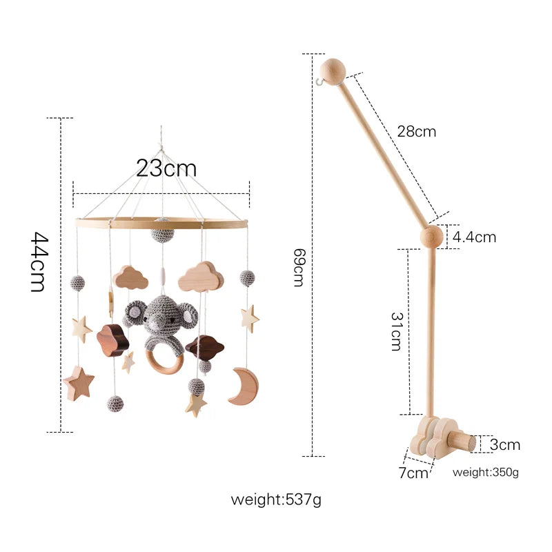 Baby Wooden Crib Mobile & Rattle Toy – Musical Bed Bell for Newborns