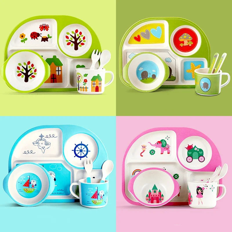 Bamboo Fiber Baby Plates – Fall-Proof Cartoon Kids Tableware