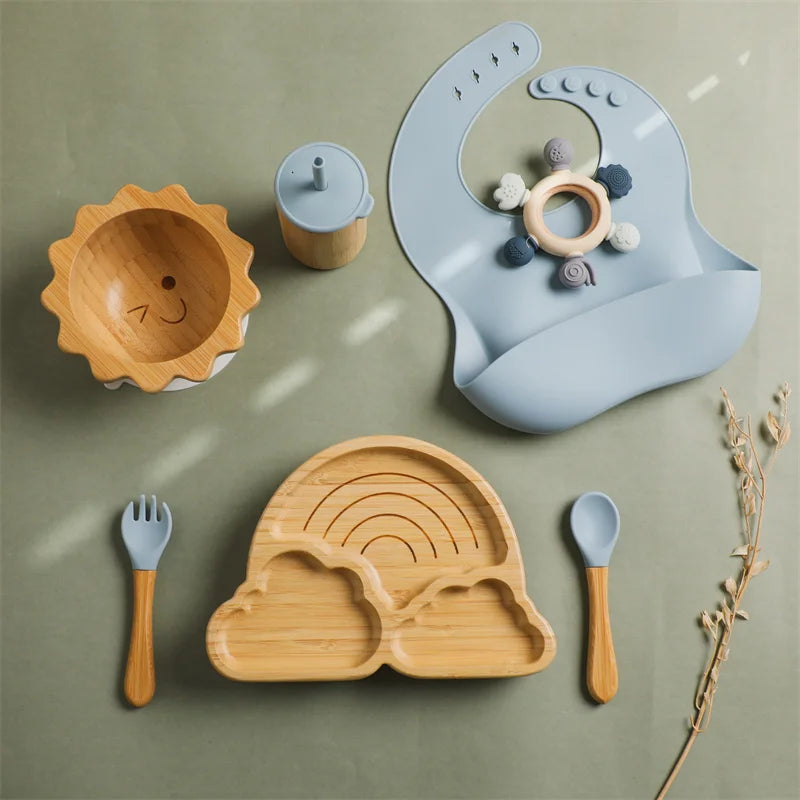Bamboo Babies 4-Piece Cartoon Dinnerware Set with Suction Plate
