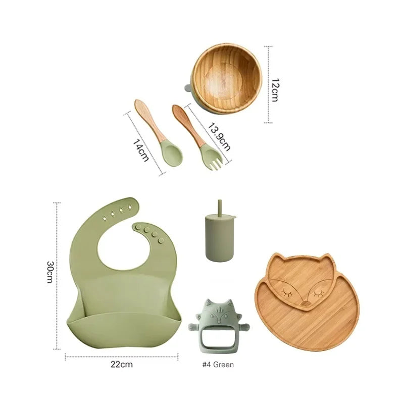 Eco-Friendly 7-Piece Bamboo & Silicone Baby Feeding Set - Safe, Non-Toxic Dinnerware for Kids