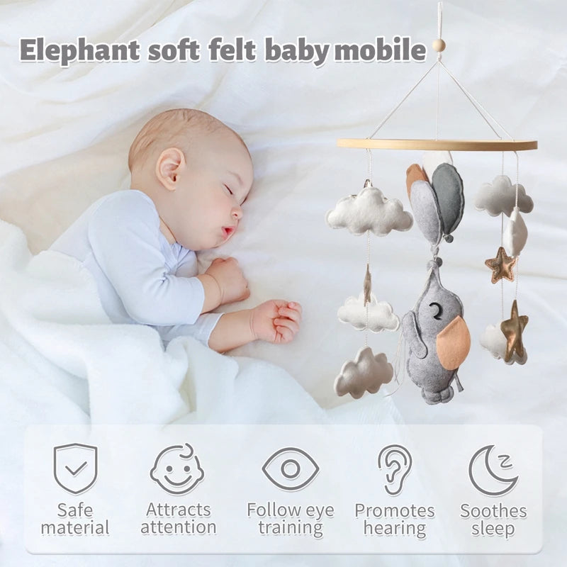 Wooden Crib Mobile – Soft Felt Bear, Cloud & Star Hanging Toy