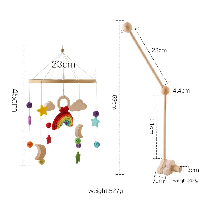 Baby Wooden Crib Mobile & Rattle Toy – Musical Bed Bell for Newborns