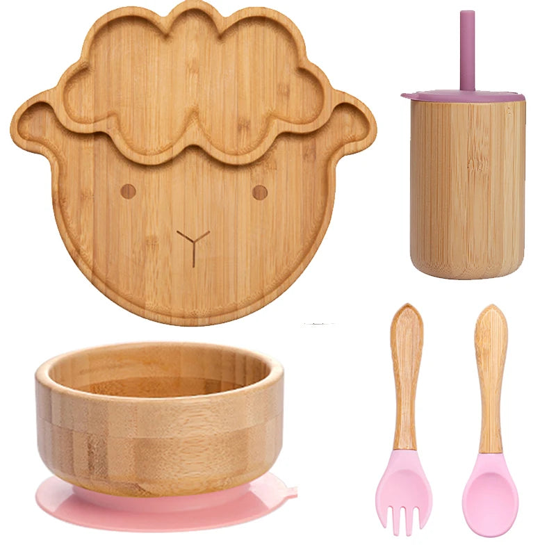 Bopoobo 5-Piece Bamboo Baby Tableware Set - BPA Free, Suction Plates, Eco-Friendly, Perfect for Weaning!