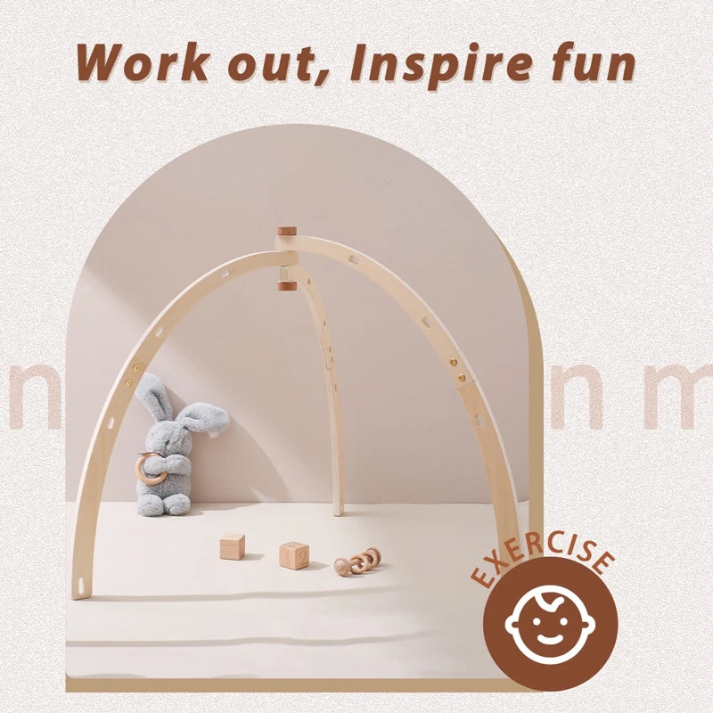 Wooden Baby Gym Frame with Sensory Rattle Toys – Foldable Play Set