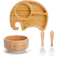 Bamboo Kids Tableware Set – 4pcs Suction Plate, Bowl & Utensils