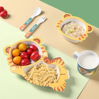 Bamboo Fiber Cartoon Dinosaur Baby Dinnerware Set - Eco-Friendly Feeding Plates, Bowls, and Utensils