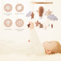 Wooden Baby Crib Mobile – Soft Felt Balloon Rattle Toy with Music