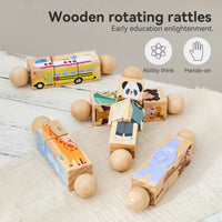 Baby Wooden Rattle Montessori Toy – Rotating Cartoon Puzzle Gift