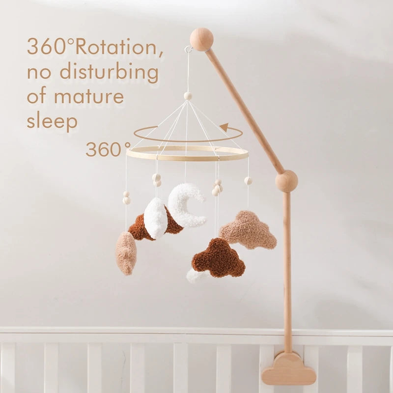 Wooden Baby Rattle Crib Mobile – Cartoon Cloud & Lamb Toy, 0-12M