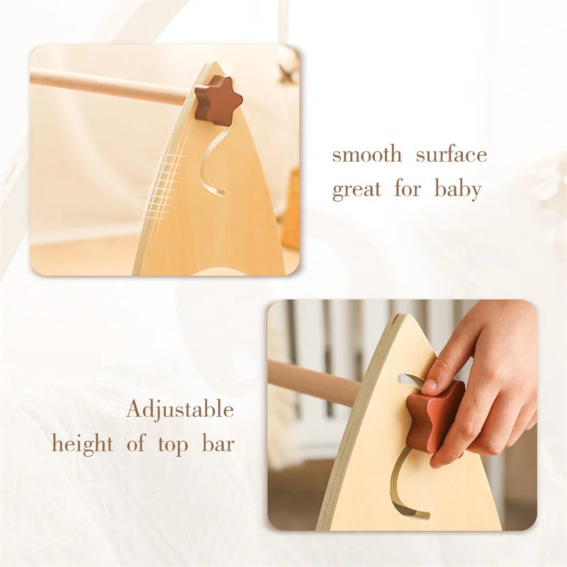 Baby Wooden Gym Frame – Montessori Rocket Activity & Rattle Toy