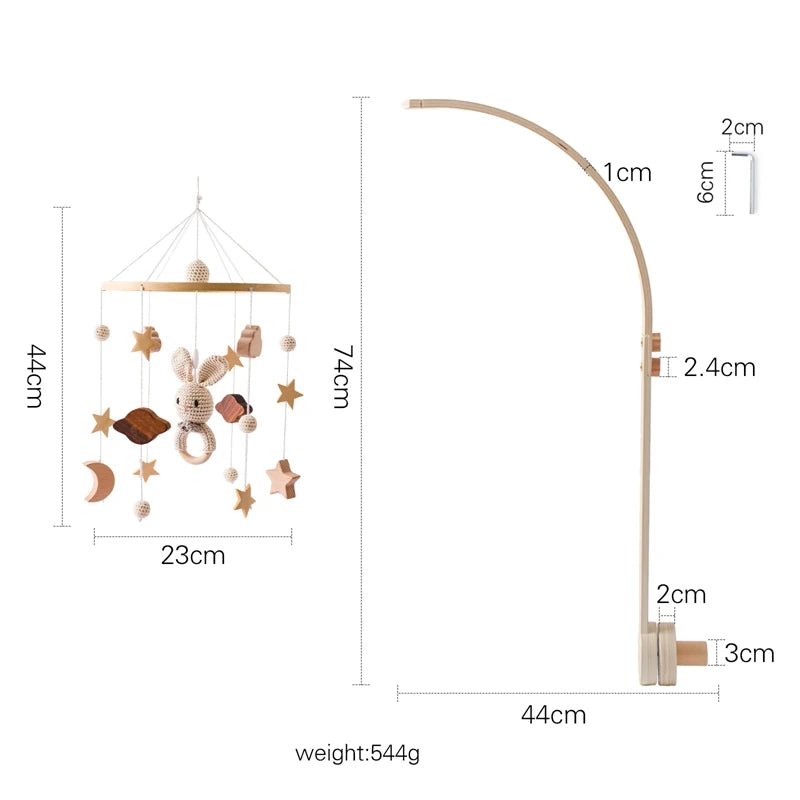 Baby Wooden Crib Mobile & Rattle Toy – Musical Bed Bell for Newborns