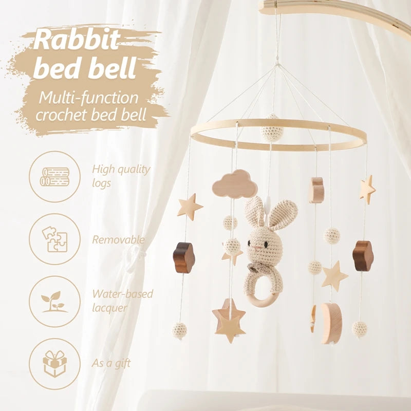 Baby Wooden Crib Mobile & Rattle Toy – Musical Bed Bell for Newborns