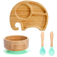 Bamboo Kids Tableware Set – 4pcs Suction Plate, Bowl & Utensils