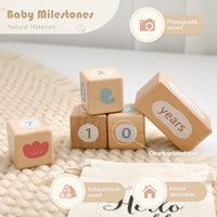 Wooden Baby Milestone Blocks – Engraved Beech Newborn Photo Props
